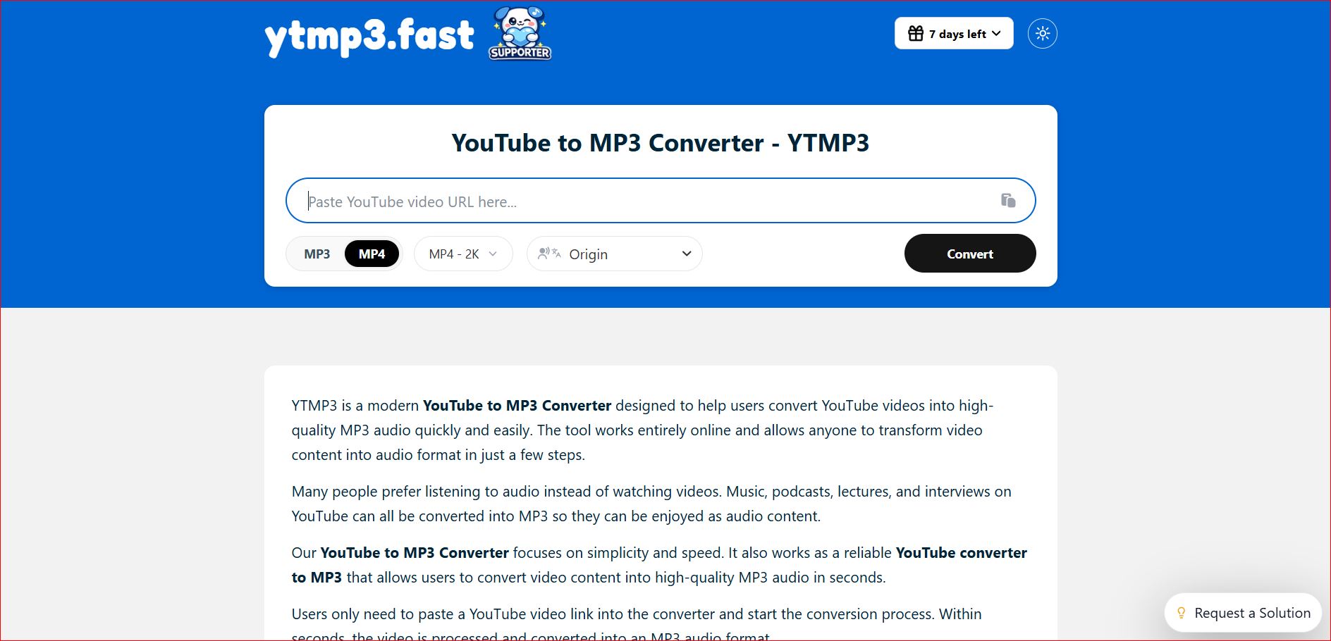 youtube mp3 converter tool interface